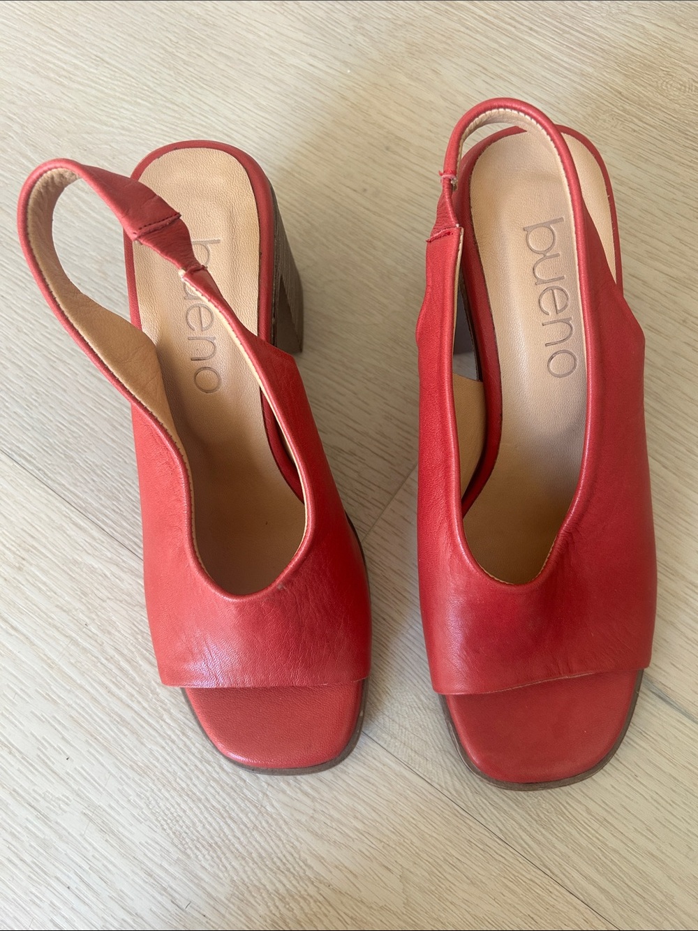Bueno Red Open-Toe Slingback Block Heel Sandals